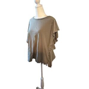 Frayed Jeans Frilly Sleeve T Shirt Women’s Size Large Olive Green